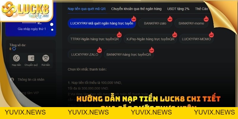 Nạp Tiền LUCK8 - Hướng Dẫn Thanh Toán Nhanh Nhất 2026